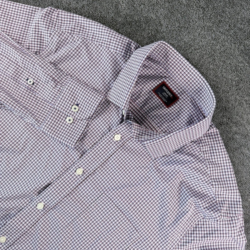 UNTUCKit Mens Large Regular Fit Performance Stretch Shirt Purple Plaid Check